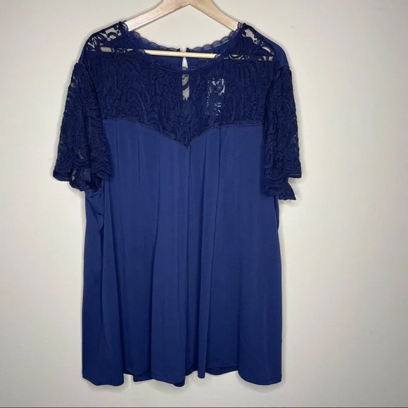 🆕 Torrid | Studio Knit Lace Yoke Crew Neck Top - Picture 2 of 5